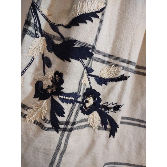 Vineet Bahl Women's XL White Black Plaid Skirt Anthro MSRP $158 Embroidered Art - Picture 2 of 12